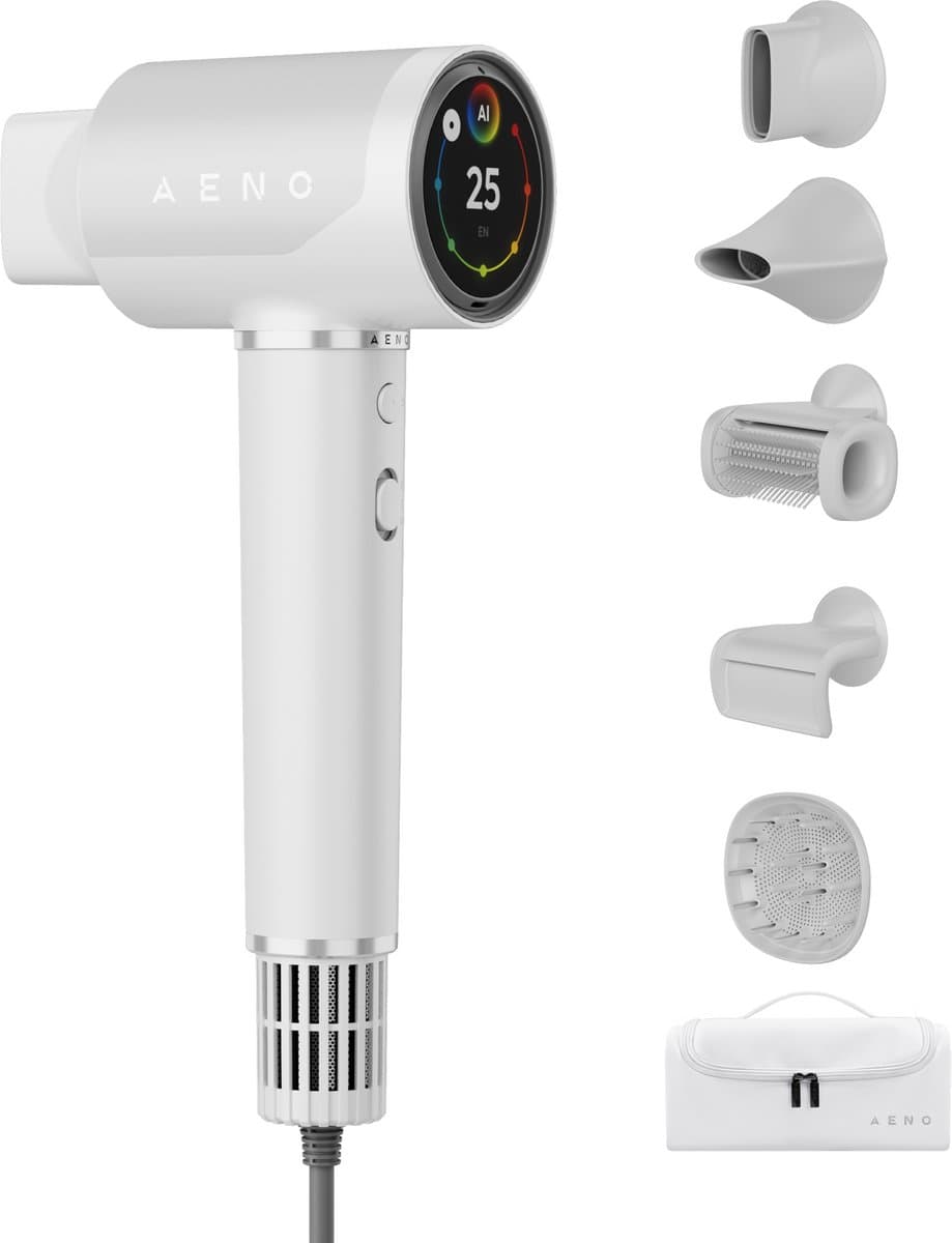AENO Haardroger HD5 Wit, 1500W, Spraakbesturing, Ionisator, Touch LCD, Infrarood Afstandsbescherming, AI Besturing Föhn Wit — afbeelding 1