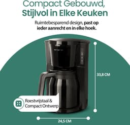 Emerio Koffiezetapparaat met dubbele Thermoskan - 1L Filterkoffie - 8 kopjes per keer - Non-Drip systeem - ook geschikt voor Camping - CME-125050 Zwart — thumbnail 5
