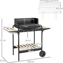 Outsunny - Houtskoolbarbecue - Metaal - 103L x 47B x 95H cm - Zwart — thumbnail 2