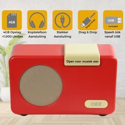 OER Muziekspeler voor Ouderen met Dementie (OER Radio) - Simpele Bediening Met 1 Knop - Dementie Hulpmiddel - Dementie Radio - Muziek en Dementie - Stevig - 4GB Geheugen - Rood — thumbnail 2