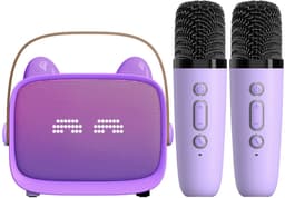 Karaoke Set - 2 Microfoons - Draagbaar - Bluetooth - Telefoonhouder - Paars — thumbnail 1