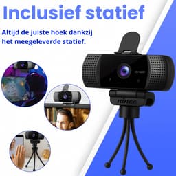 Nince Webcam - Full HD 1080P - PC Webcam - Laptop Webcam - USB Webcam - Met Statief - Privacy Cover - Webcam met Microfoon — thumbnail 3