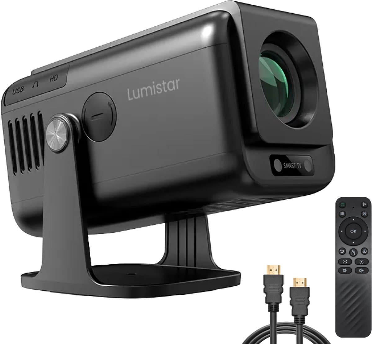 Lumistar® Pro+ Mini Beamer - Alles-in-één Smart TV Projector - 2025 model - Android 13.0 & iOS - WiFi 6 & Bluetooth 5.2 - 4k ondersteuning - Beamer - Inclusief Hdmi kabel - Home Cinema - Zwart — afbeelding 1