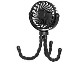 Zwarte miniventilator - Draagbare statiefventilator - Oplaadbare ventilator met 3 snelheden - 360 graden roterende stille ventilator - Autostoel- en bedventilator