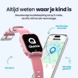 Qlokkie Kiddo Lite - GPS horloge kind - Smartwatch kinderen - GPS tracker kind met nauwkeurige locatiebepaling - GPS horloge kind met simkaart - Stel veilige zones in - SOS functie - Roze — thumbnail 3