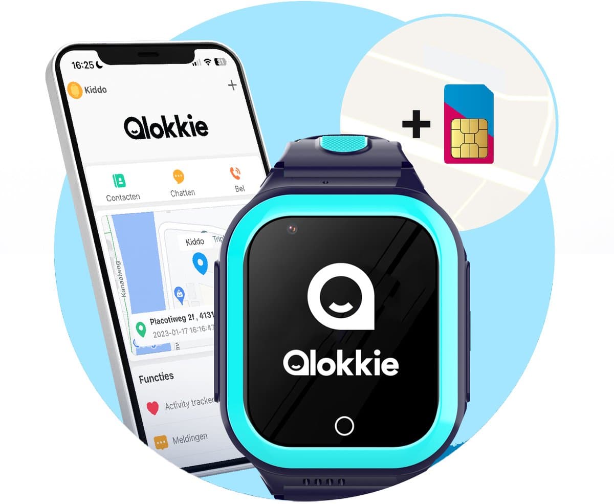 Qlokkie Kiddo GO - GPS horloge kind - Smartwatch kinderen - GPS tracker kind met nauwkeurige locatiebepaling - GPS horloge kind met simkaart - Stel veilige zones in - SOS functie - Whatsapp - Blauw — afbeelding 1