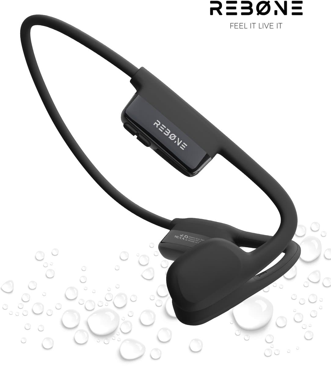 REBØNE Urban Bone Conduction Headphone - Sport Oortjes Draadloos - Hardloop Hoofdtelefoon - Draadloze Bluetooth Koptelefoon - Sportoordopjes - Draadloos - Open Ear - Wireless - IPX6 Waterdicht / Zwart — afbeelding 1