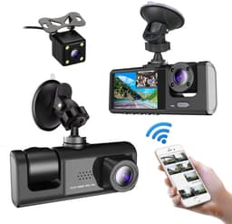 Piri Dual Dashcam Voor Auto 3 in 1 - Voor en Achter Camera Full HD - Nachtvisie - 170° Groothoeklens - Loop Recording - WiFi App - camera - dashcam - Emergency - noodgeval - inclusief 1 jaar Garantie — thumbnail 1