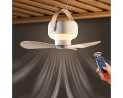 Accu Plafondventilator - Ventilator Lamp Accu - Draagbare Ventilator Lamp - USB-C - Camping verkoeling - Tent Verlichting - Tent Verkoeling - Ventilator Ophangen - Lamp Warm Wit - Accu Ventilator met Afstandsbediening