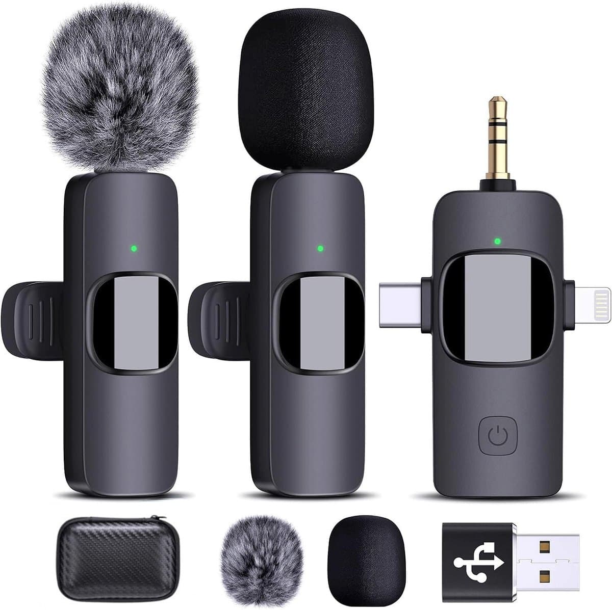 Draadloze Microfoon - 2 Stuks - Lavalier-microfoon - Draadloze Stropdasmicrofoon - Drie-in-één - Bluetooth Mini-microfoon - Voor Video-opnames - 3,5 mm Audio-uitgang - Ruisonderdrukking - Geschikt voor Android-telefoon, Camera, Laptop — afbeelding 1