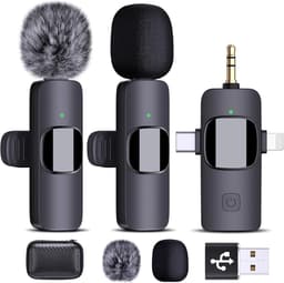 Draadloze Microfoon - 2 Stuks - Lavalier-microfoon - Draadloze Stropdasmicrofoon - Drie-in-één - Bluetooth Mini-microfoon - Voor Video-opnames - 3,5 mm Audio-uitgang - Ruisonderdrukking - Geschikt voor Android-telefoon, Camera, Laptop — thumbnail 1