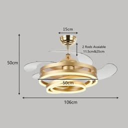 Livano Plafondventilator - Met Verlichting - Plafond Ventilator - Met Lamp - Plafonniere Met Ventilator - Met Licht - Goud - 106cm — thumbnail 2