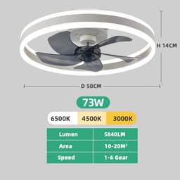 Livano Plafondventilator - Met Verlichting - Plafond Ventilator - Met Lamp - Plafonniere Met Ventilator - Met Licht - Wit - 50cm — thumbnail 2