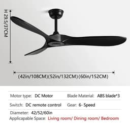 Nivard Plafondventilator - Met Verlichting - Plafond Ventilator - Met Lamp - Plafonniere Met Ventilator - Zwart - 106cm — thumbnail 2