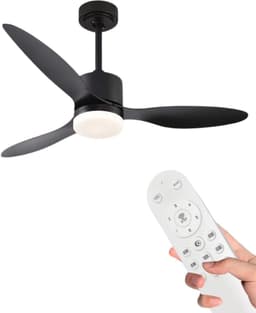 Nivard Plafondventilator - Met Verlichting - Plafond Ventilator - Met Lamp - Plafonniere Met Ventilator - Met Licht - Zwart - 132cm — thumbnail 1