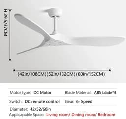 Bovista Plafondventilator - Met Verlichting - Plafond Ventilator - Met Lamp - Plafonniere Met Ventilator - Wit - 106cm — thumbnail 3