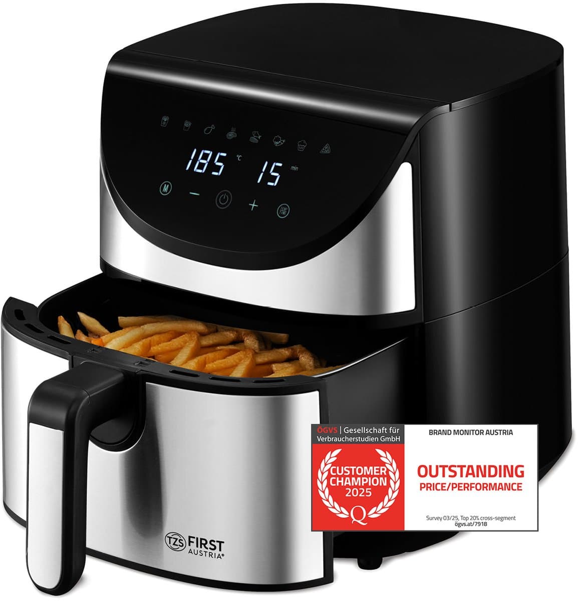 TZS First Austria Airfryer - Heteluchtfriteuse - 5,8L - 1700W - 80ºC tot 200ºC - Digital Touchscreen - Zwart — afbeelding 1