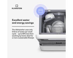 Klarstein Vaatwasser Amazonia Mini - Compact Aanrechtblad, 6 Programma's, 5L Tank of Directe Aansluiting, Energie-efficiëntieklasse D, Stil 58dB, Digitaal Display, Draagbaar Tafelblad voor Kleine Keukens, Zwart - Dishwasher