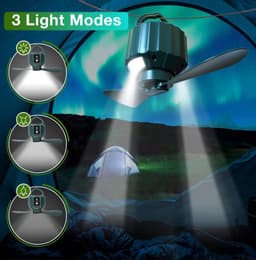 Plafondventilator met verlichting - Plafondventilator afstandsbediening - Met afstandsbediening - Met ophanghaak - 3 windsnelheden - 2 bladeren - voor luifeltenten noodoverleving — thumbnail 2