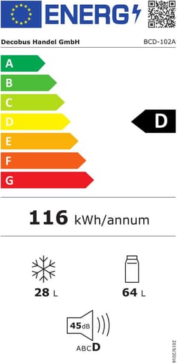 retrokoelkast, koel-vriescombinatie, 105,5 cm hoog, 41 cm breed, tweedeurig, met 92 liter totaal volume, 28 liter vriesvolume. Deurrek en glasrek. 116 kWh/jaar, -27掳C ~13掳C, LED-verlichting — thumbnail 2