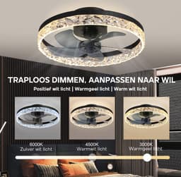 Ventilator Lamp - Plafondventilator Zwart - Smart Lamp - Met Dimmer - 6 Standen Ventilator - Keuken Lamp - Woonkamerlamp - Moderne lamp — thumbnail 4