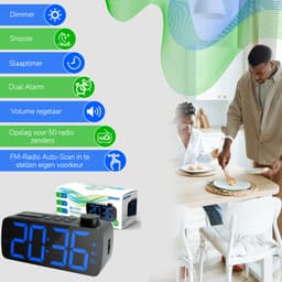 YUCONN - Wekkerradio - Wekker Kinderen - Grote LED Cijfers - Digitaal - Dimbaar - Dubbel alarm - Op Netstroom - Senioren — thumbnail 3