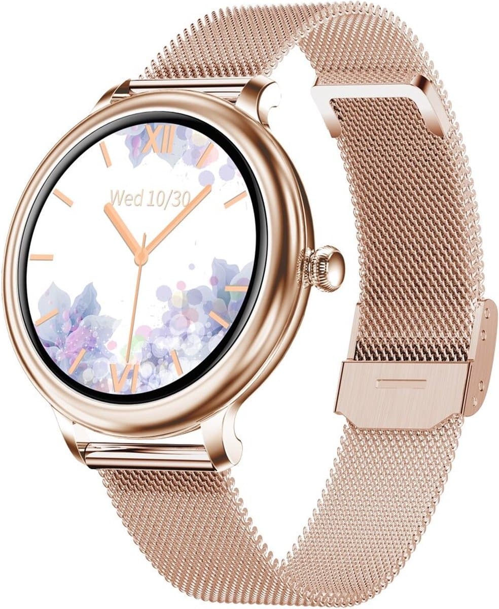 DrPhone NY1 - 2.5 Curve Elegante Smartwatch voor Vrouwen - Dunne Metalen Kast - Hartslagmeter - Sportfunctie - Brons Goud — afbeelding 1