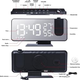 J&D supplies Digitale Wekkerradio - Zwart - Digitale LED klok - Digitale Wekker - Kinderwekker - Wekkerradio kinderen - Wekker met Projectie - Klokradio — thumbnail 2