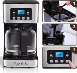 Taylor Swoden Koffiezetapparaat Filterkoffie - Koffiemachine 1.5L/ 12 Koppen - met Glazen Kan-Digitaal Display, Timer- Zwart/RVS - Darcy 30QUK — thumbnail 3
