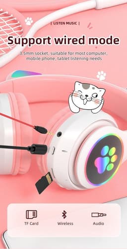 Kinder hoofdtelefoon - cat headphones| Draadloze koptelefoon Bluetooth met led kattenoortjes paars | Koptelefoon voor Kinderen - Met Led Kat Oortjes | met verlichting poot — thumbnail 4