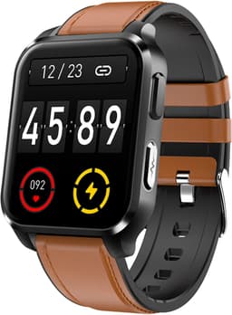 Belesy® ARTIFICIAL - Smartwatch Dames - Smartwatch Heren - Horloge - 1.70 inch – kleurenscherm – Stappenteller – Calorieën - Gezondheidsindicatoren – Je eigen foto als wijzerplaat - Leer – Bruin – Zwart - Moederdag — thumbnail 4