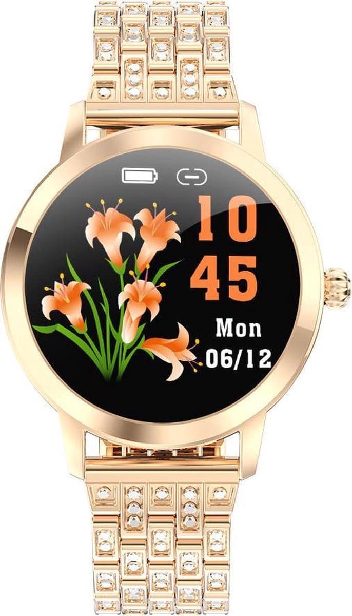 Darenci Smartwatch Me Shine Pro - Smartwatch dames - Smartwatch heren - Activity Tracker - Touchscreen - Stalen band met steentjes- Dames - Heren - Horloge - Stappenteller -Bloeddrukmeter -Verbrande calorieën -Zuurstofmeter -Roségoud -Spatwaterdicht — afbeelding 1