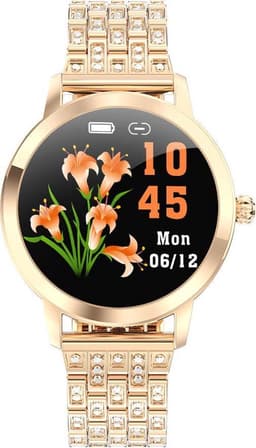 Darenci Smartwatch Me Shine Pro - Smartwatch dames - Smartwatch heren - Activity Tracker - Touchscreen - Stalen band met steentjes- Dames - Heren - Horloge - Stappenteller -Bloeddrukmeter -Verbrande calorieën -Zuurstofmeter -Roségoud -Spatwaterdicht — thumbnail 1