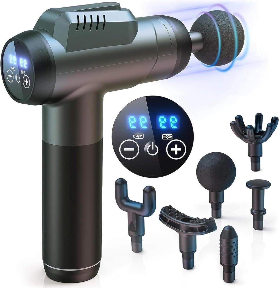 Massage Pistool Diepe Weefselmassager 99 Snelheden Krachtige Percussiemassager Met LCD-Touchscreen - Handmassageapparaat Met 6 Massagekoppen Voor Spierpijnverlichting En Ontspanning - Grijs — afbeelding 1