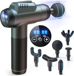 Massage Pistool Diepe Weefselmassager 99 Snelheden Krachtige Percussiemassager Met LCD-Touchscreen - Handmassageapparaat Met 6 Massagekoppen Voor Spierpijnverlichting En Ontspanning - Grijs — thumbnail 1