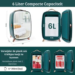 Skincare Beauty Fridge – Mini Koelkast – Minibar – 6 Liter – Slaapkamer – Stijlvol – Met LED Spiegel – Groen — thumbnail 3