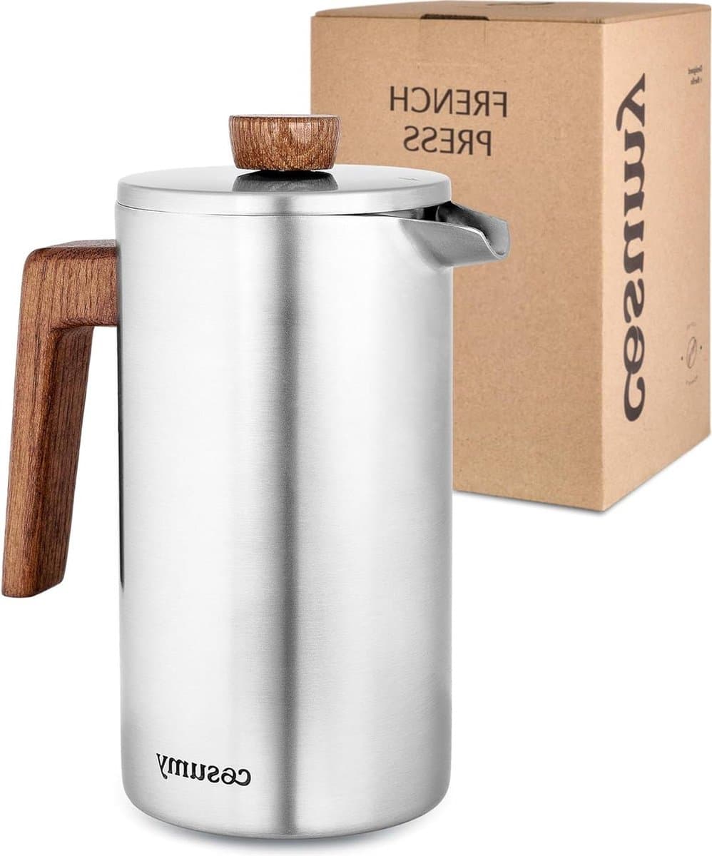 1L Roestvrij Staal en Duurzaam Eikenhout French Press - Voor 5 Kopjes - 2 Extra Filters - Dubbelwandige Isolatie — afbeelding 1