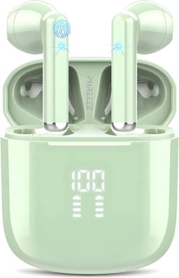 Draadloze Oortjes met LED Display - Bluetooth 5.3 - Groen - Volledig Draadloos - Oordoppen met Microfoon - Oordopjes Bluetooth - Earbuds — thumbnail 1