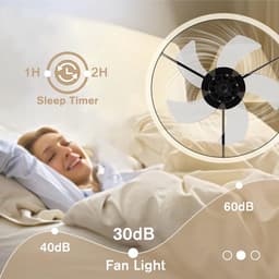 LED Ventilator Lamp - Plafondventilator - 360° Rotatie - Wit - Dimmer - 6 Standen - 48 cm - Woonkamerlamp - Moderne lamp — thumbnail 2