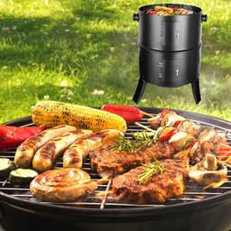Wildor® 3in1 BBQ - Houtskoolgrill - Barbecue Roker - Vat Roker Grill - Met Thermometer - Verstelbare luchtuitlaat - 2 Grills 38Ø - 2 Deuren - Vlees roken - Vis roken - Braden, Grillen, Stoomkoken en Roken — thumbnail 2