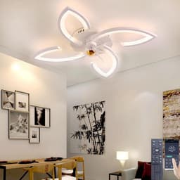 4 Sterren Plafondlamp Met Ventilator - Wit - Met Afstandsbediening - Smart lamp - Dimbaar Met App - 6 Standen Ventilator - Woonkamerlamp - Moderne lamp - Plafoniere — thumbnail 1