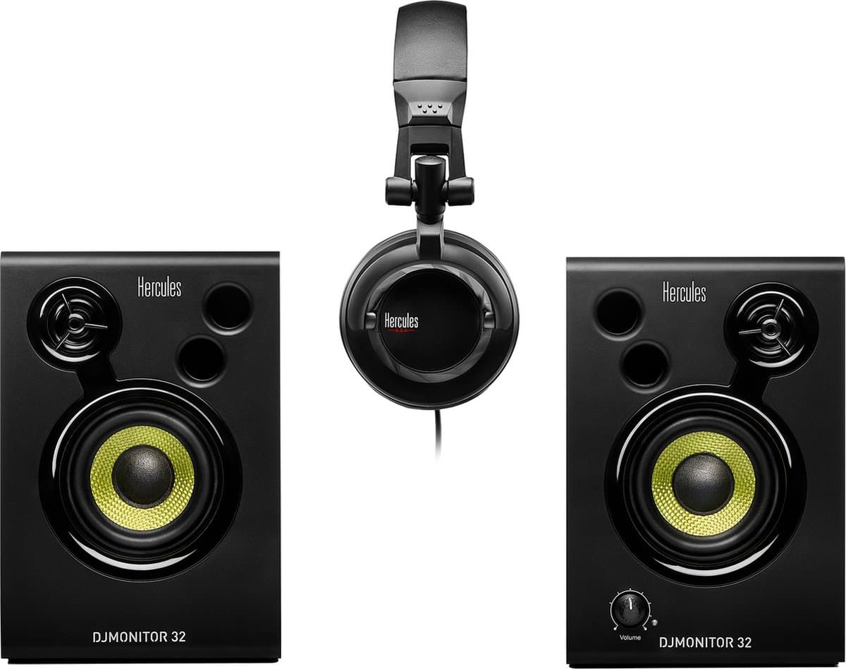 Hercules DJMonitor 32 - DJ speakerset - 2x15 watt RMS + HDP DJ45 - DJ koptelefoon - Zwart — afbeelding 1