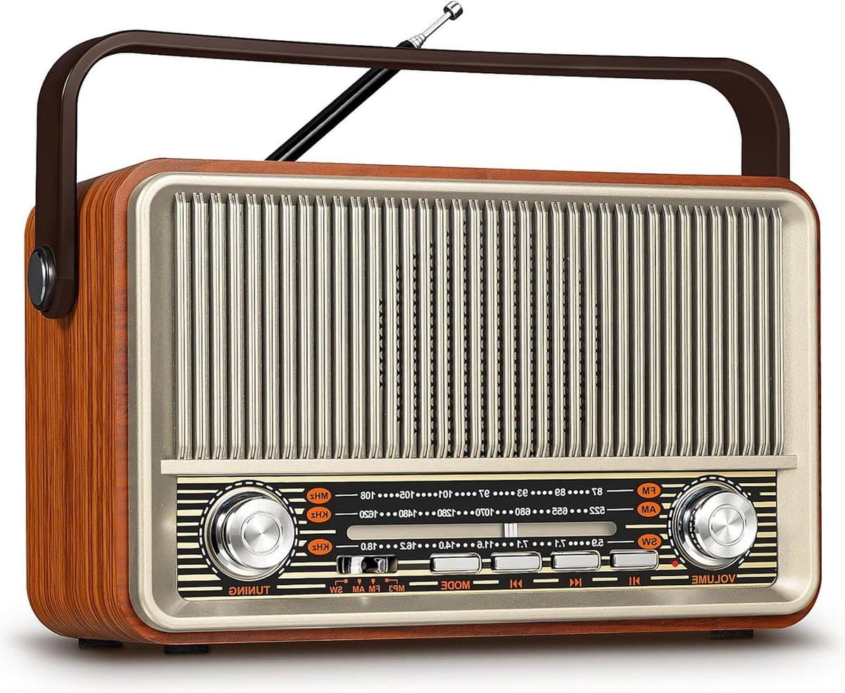 Vintage Draagbare Radio - AM/FM/SW Radio met Bluetooth - 1800 mAh Batterij - USB/TF/AUX - Geschikt voor Ouderen — afbeelding 1