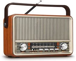 Vintage Draagbare Radio - AM/FM/SW Radio met Bluetooth - 1800 mAh Batterij - USB/TF/AUX - Geschikt voor Ouderen