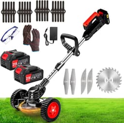 MKSS® Zweefmaaier - Bosmaaier Electrisch - Grastrimmer met Accu - Grasmaaier - Handmaaier met Wielen - Zwart met Rood — thumbnail 1