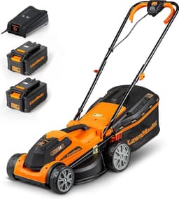 Elektrische Grasmaaier met 24V Accu - 2x 4.0Ah Accu - Verstelbaar 20 cm tot 70 cm - 32L Opvangzak - Snellader - Maaibreedte 34cm - Oranje — thumbnail 1