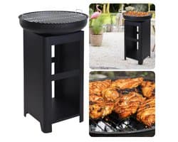 BBQ Grill met Opslag en Vuurkorf - Grillring - Plancha - Grote Grilschaal en Houtskool Grillplaat - Houtskoolbarbecue - Hoge BBQ