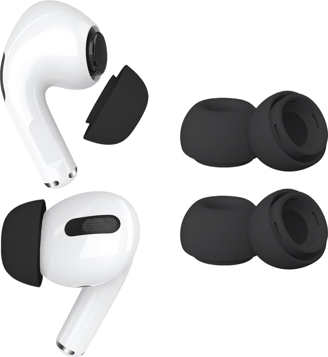 MMOBIEL 2 Paar Vervangende Oordopjes Tips Geschikt voor AirPods Pro Gen 1 & 2 - Antislip Siliconen Oordopjes met Ruisonderdrukkingsgat, Draagbare Opbergdoos en Passen in Oplaadcase - M - Zwart — afbeelding 1