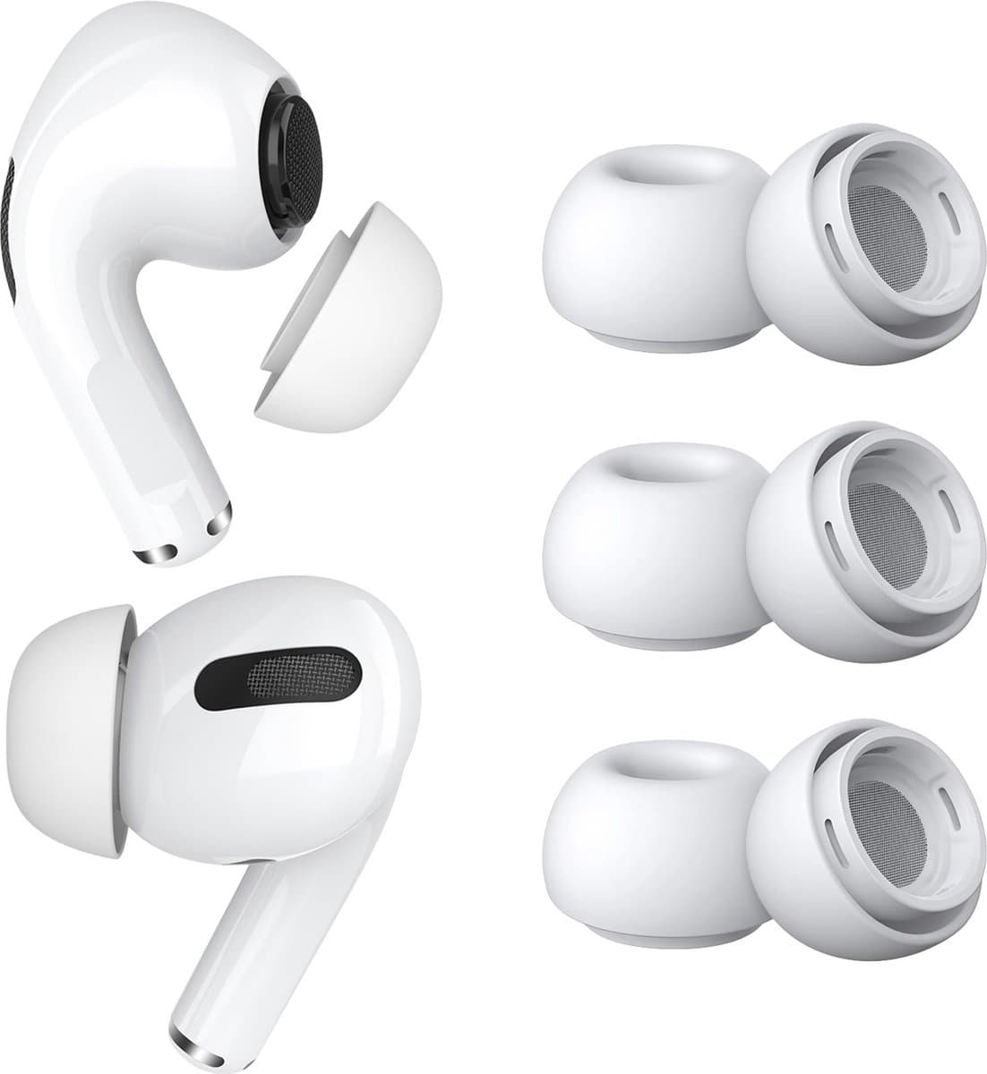 MMOBIEL 3 Paar Vervangende Oordopjes Tips Geschikt voor AirPods Pro Gen 1 & 2 - Antislip Siliconen Oordopjes met Ruisonderdrukkingsgat, Draagbare Opbergdoos en Passen in Oplaadcase - S - Wit — afbeelding 1