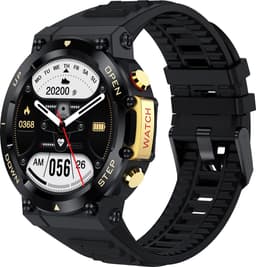 Belesy® AURORA - Smartwatch Heren –Horloge – Stappenteller – Calorieën – Constante Hartslag – Sporten – Bel functie - Je eigen foto als wijzerplaat - Kleurenscherm - Full Touch – Goud/Zwart - Siliconen - Moederdag — thumbnail 1